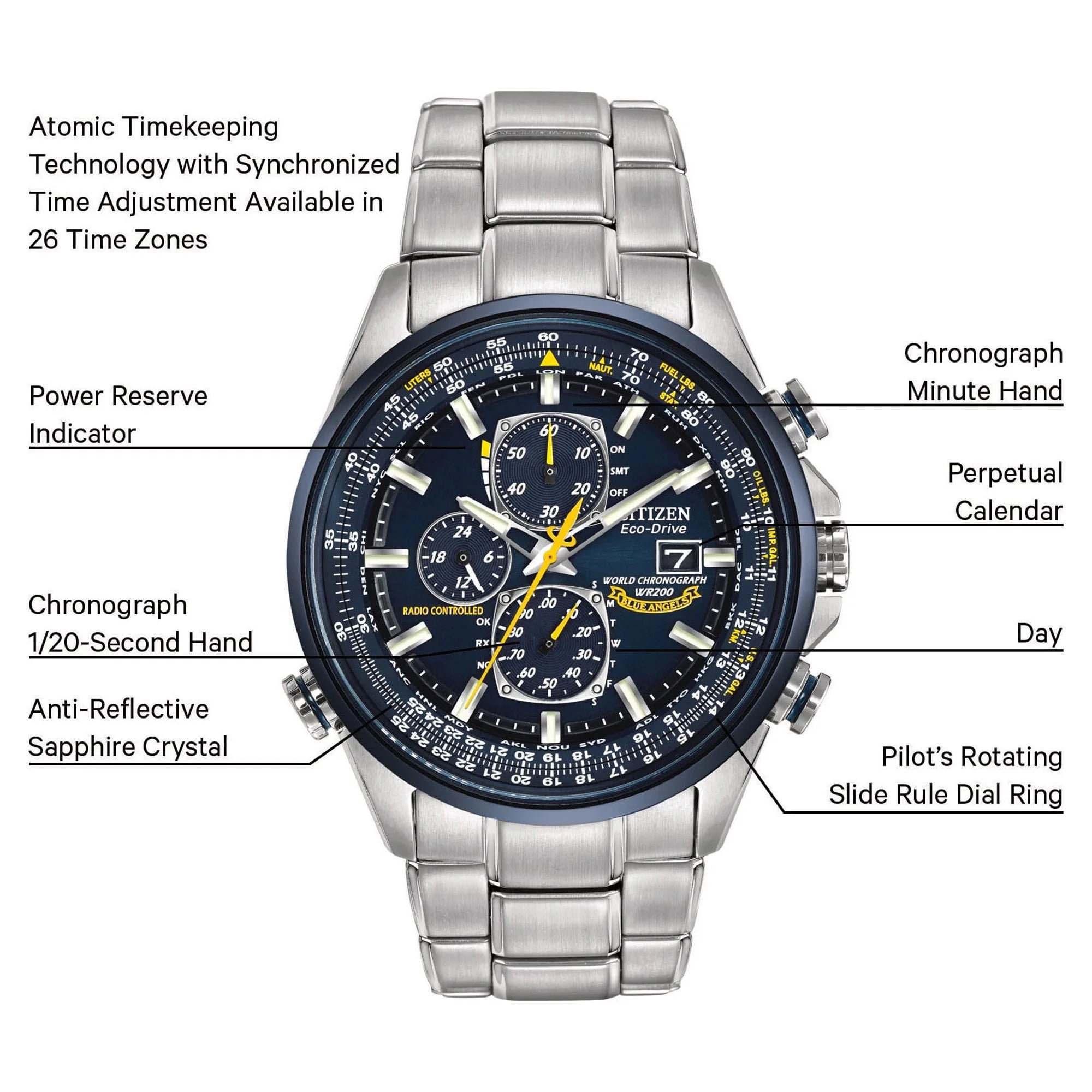 Men'S Eco-Drive Blue Angels World Chronograph A-T Watch AT8020-54L