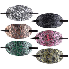 6PCS Hair Clips with Wooden Sticks, Classical Vintage Faux Leather Oval Hair Clips with Wooden Push Bars, Bohemian Ponytail Holders Hair Accessories for Women Girls