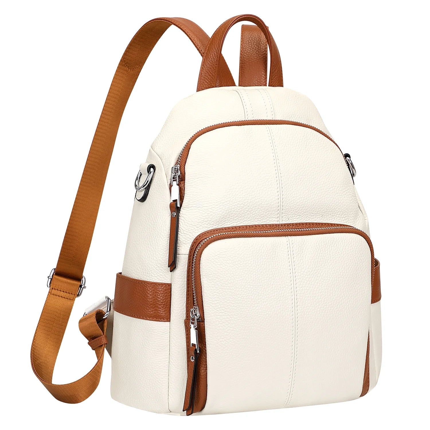 Anti-Theft Backpack Soft Leather Backpack for Women Fashion Shoulder Bag Purse S81 Beige/Brown