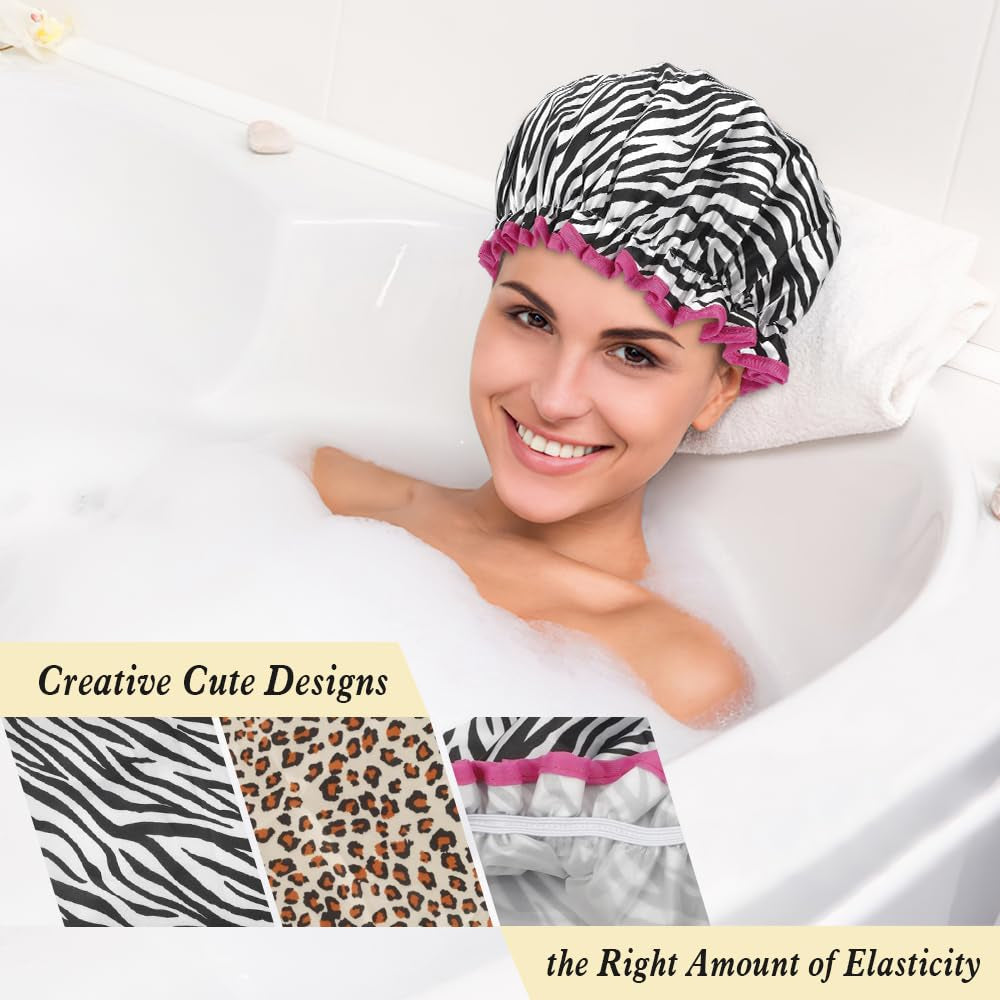 Reusable Waterproof Satin Lined Shower Cap for Men & Women - Long Hair & Short Hair