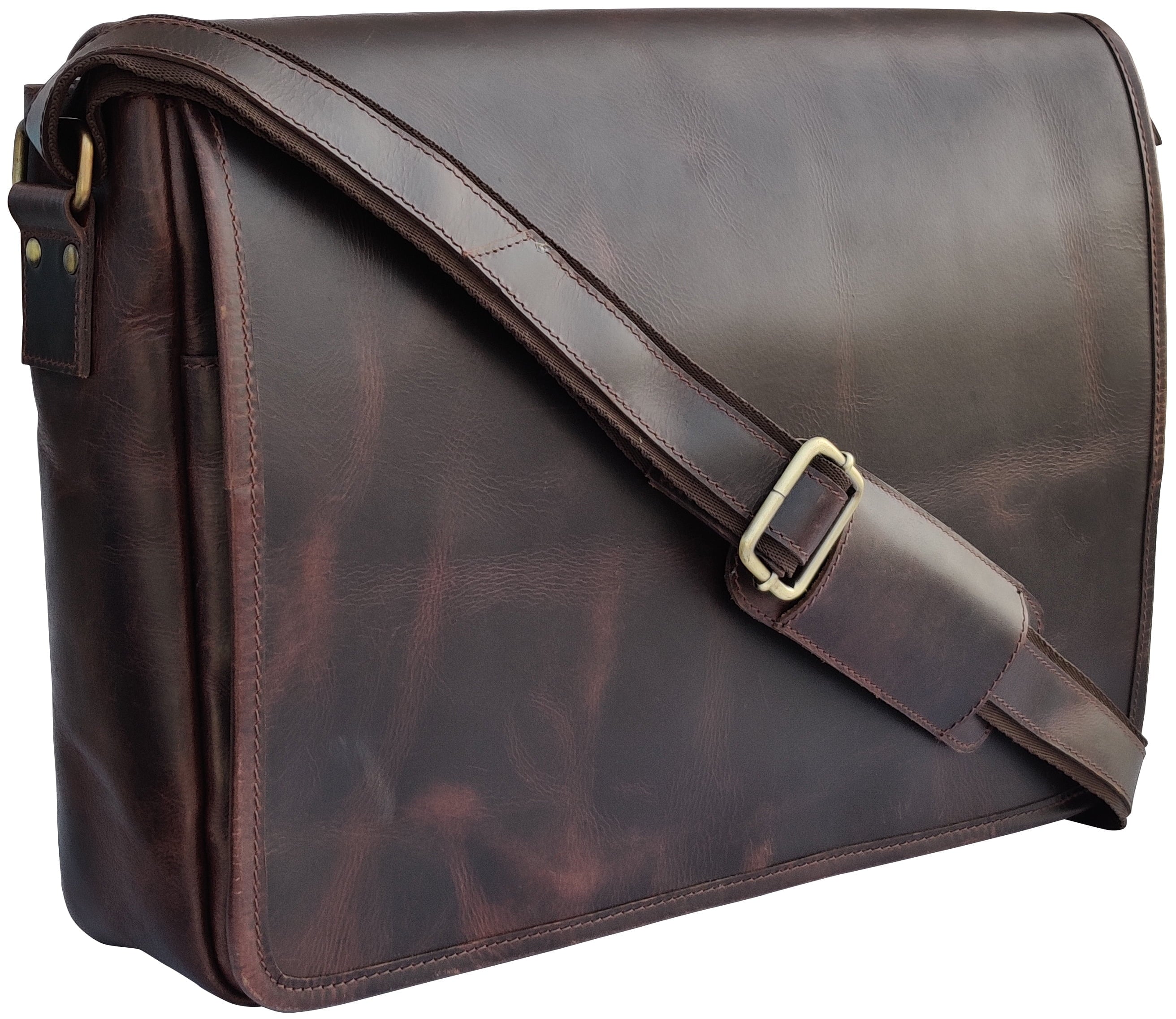 Mulberry Men's 16" Leather Laptop Messenger Bag - Professional Shoulder Satchel for Business and Office Use