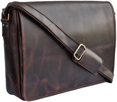 Mulberry Men's 16" Leather Laptop Messenger Bag - Professional Shoulder Satchel for Business and Office Use
