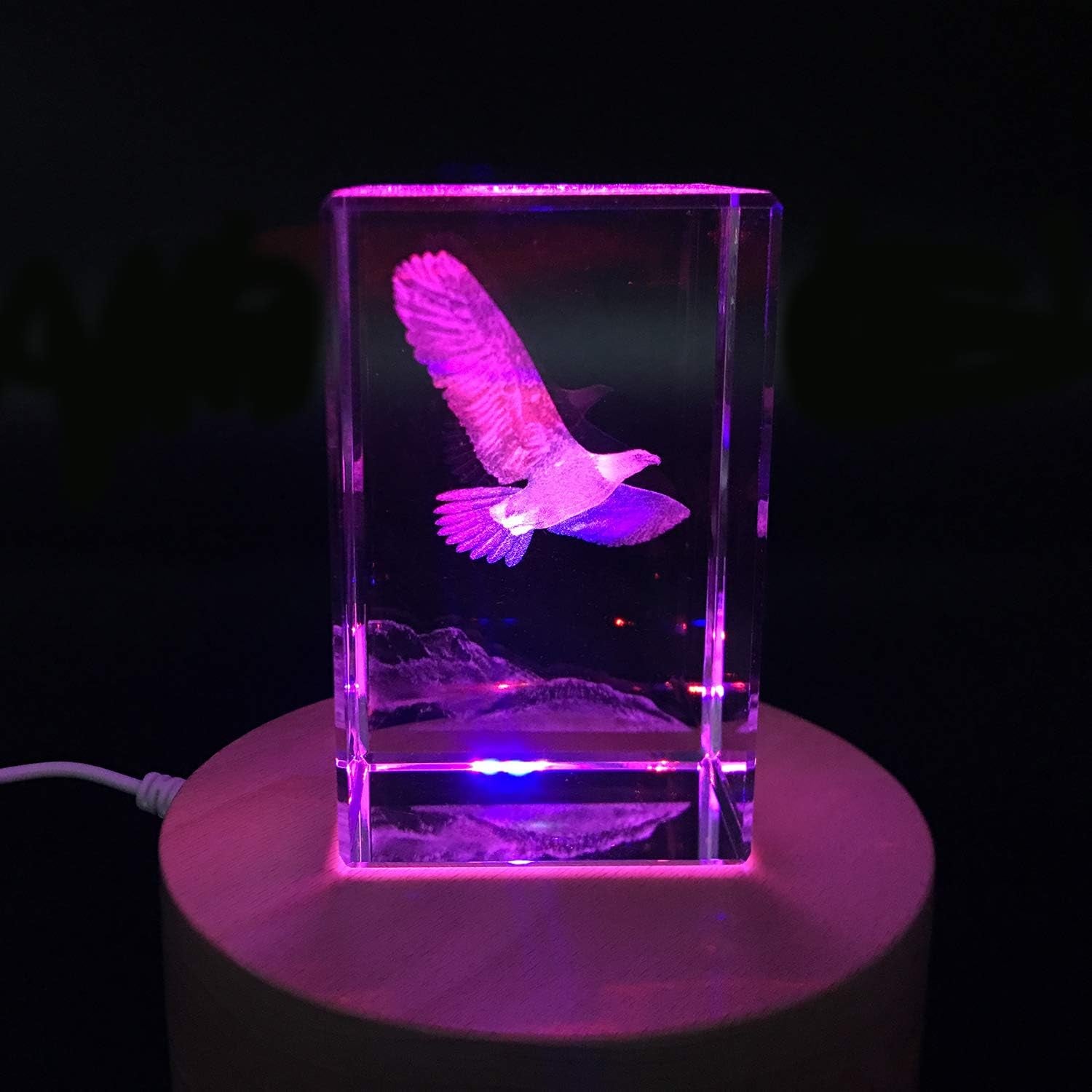 3D Eagle Paperweight(Laser Etched) in Crystal Glass Cube Birthday/Christmas Gifts(No Included LED Base)(3.1X2X2 Inch)