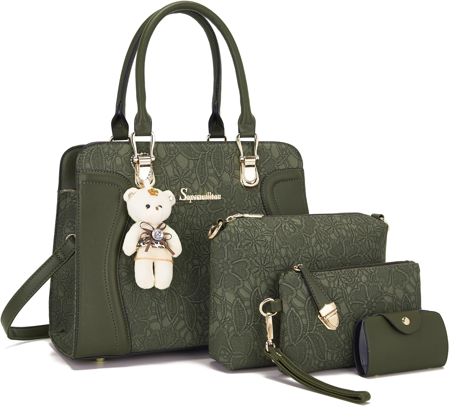 Women'S Fashion Handbags Tote Bags Shoulder Bag Top Handle Satchel Purse Set 4Pcs