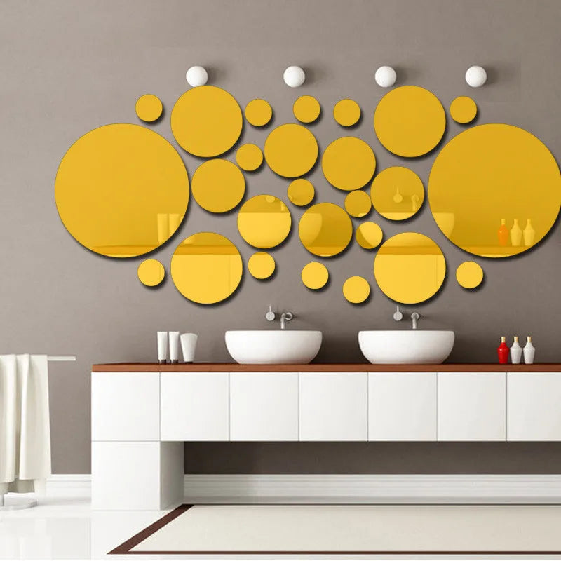 32Pcs Geometric Circle Mirror Wall Sticker Home Background Decoration Home Decoration 3D Accessories Stereo Removable round Mirr