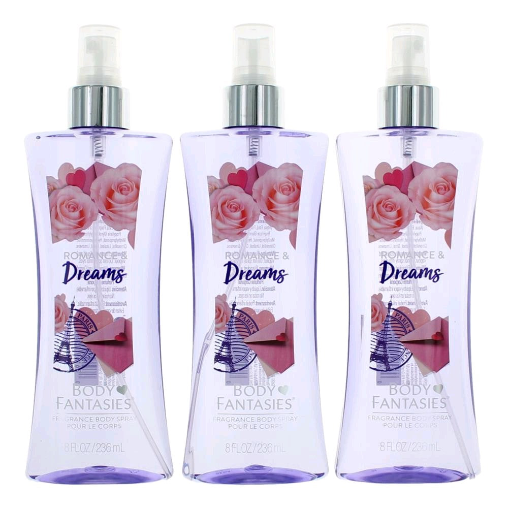 Romance & Dreams by Body Fantasies, 3 Pack 8 oz Fragrance Body Spray for Women