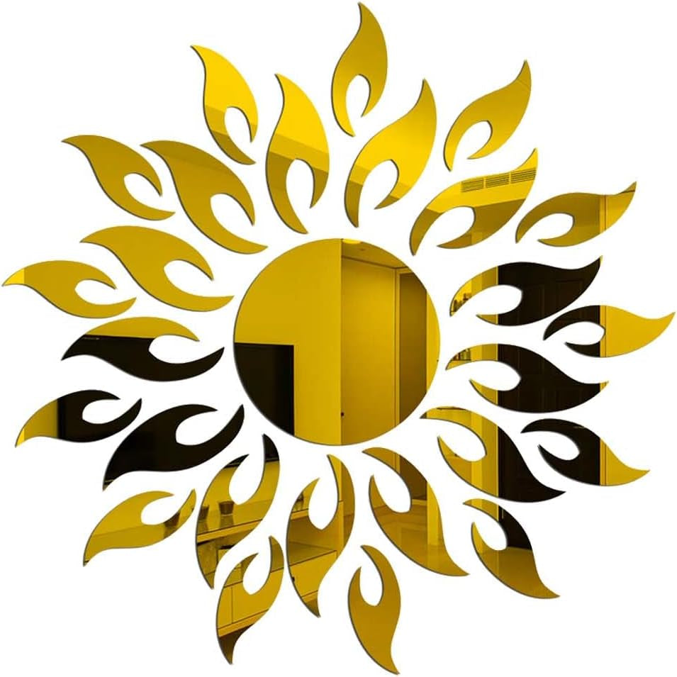 Sun Flower 3D Mirror Wall Stickers Sun Pattern Wall Stickers DIY round Flower Sunflower Removable Acrylic Modern Home Decoration Art (Silver)