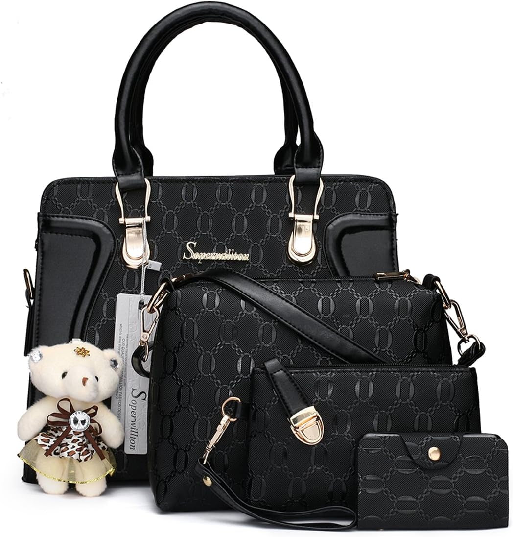 Women'S Fashion Handbags Tote Bags Shoulder Bag Top Handle Satchel Purse Set 4Pcs