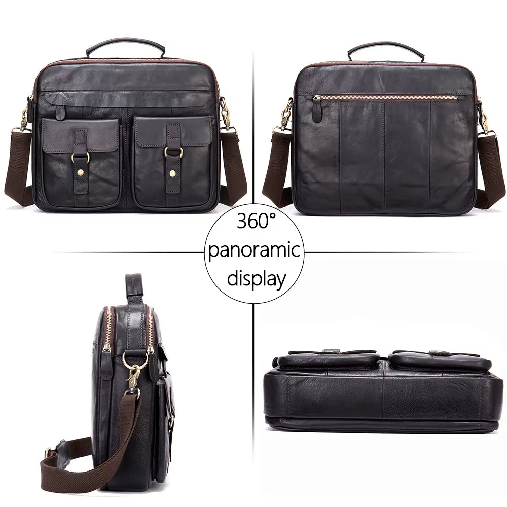 100% Leather Laptop Bag 15.6 Men'S Briefcases Genuine Leather Shoulder Bag for Men Handbags Designer Bags for Document A4