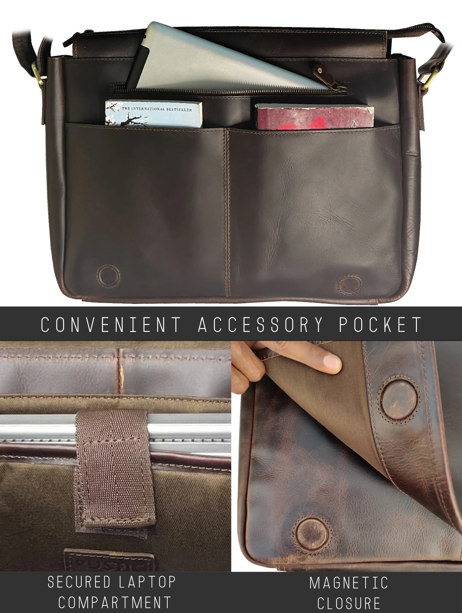 Mulberry Men's 16" Leather Laptop Messenger Bag - Professional Shoulder Satchel for Business and Office Use