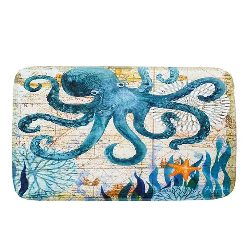 Sea Style Turtle Octopus Bath Mat Flannel Whale Bathroom Non-Slip Mat Home Decoration Seahorse Door Mat Badmat Tapis De Bain