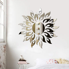 Sun Flower 3D Mirror Wall Stickers Sun Pattern Wall Stickers DIY round Flower Sunflower Removable Acrylic Modern Home Decoration Art (Silver)