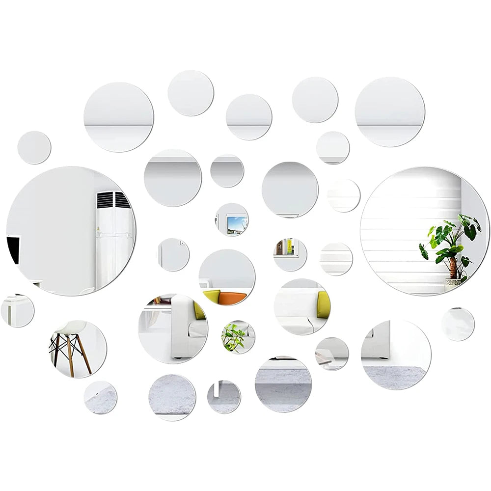 32Pcs Geometric Circle Mirror Wall Sticker Home Background Decoration Home Decoration 3D Accessories Stereo Removable round Mirr