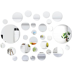 32Pcs Geometric Circle Mirror Wall Sticker Home Background Decoration Home Decoration 3D Accessories Stereo Removable round Mirr