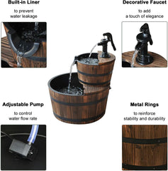 Wood Barrel with Pump Outdoor Water Fountain - Medium Garden Water Fountain