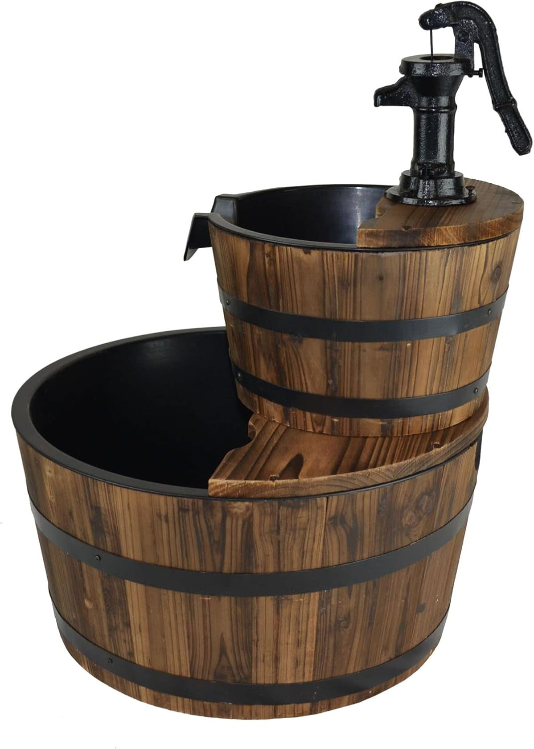Wood Barrel with Pump Outdoor Water Fountain - Medium Garden Water Fountain