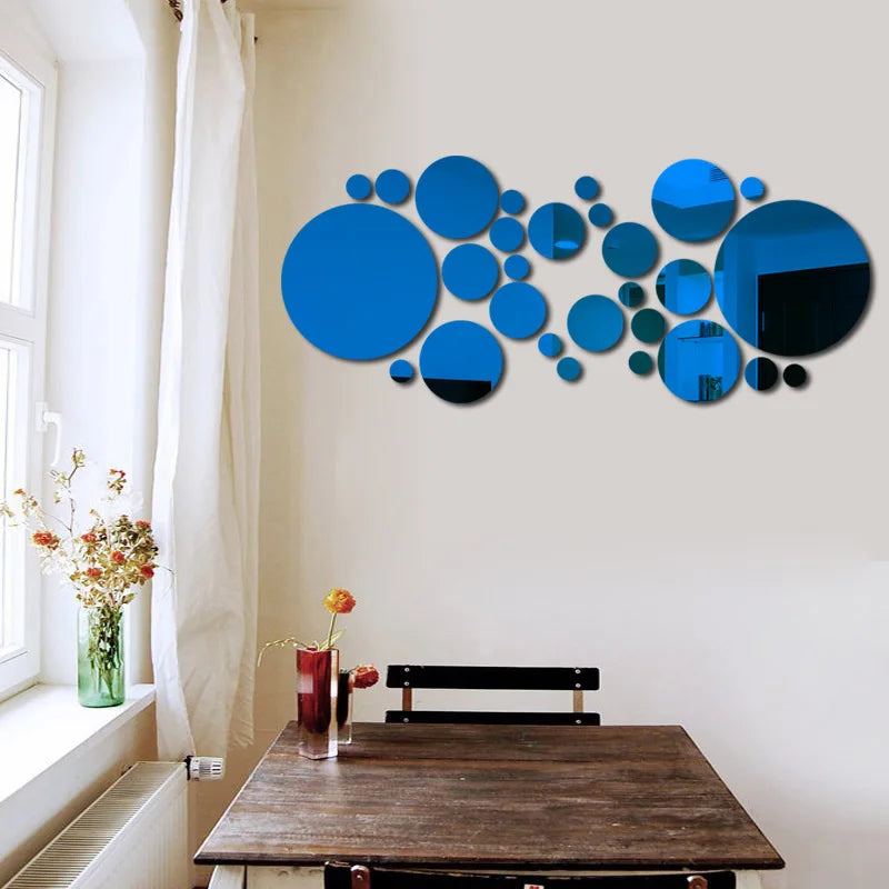 32Pcs Geometric Circle Mirror Wall Sticker Home Background Decoration Home Decoration 3D Accessories Stereo Removable round Mirr