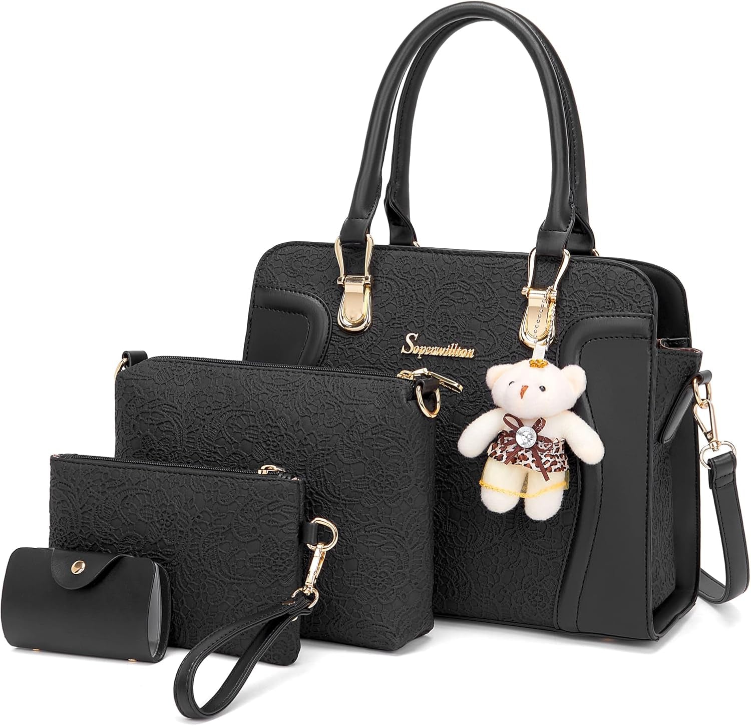 Women'S Fashion Handbags Tote Bags Shoulder Bag Top Handle Satchel Purse Set 4Pcs