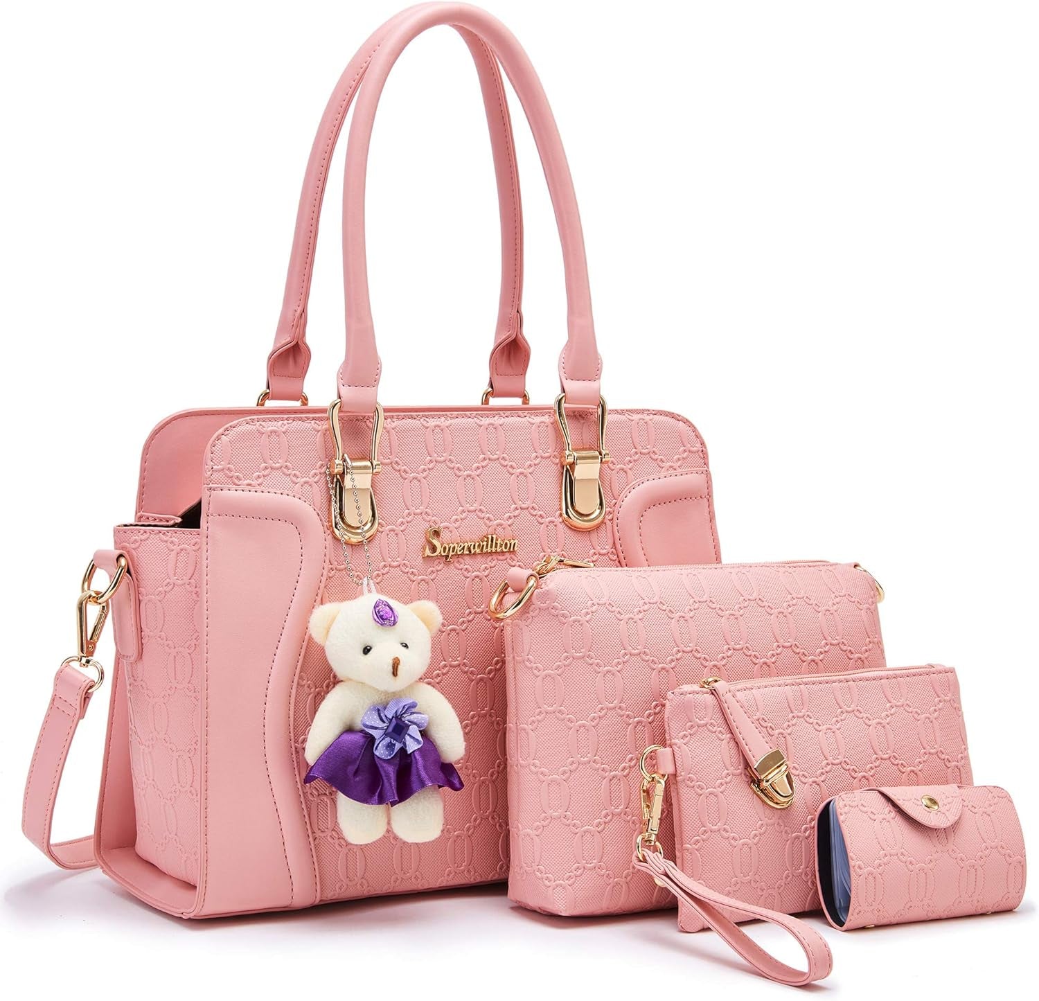 Women'S Fashion Handbags Tote Bags Shoulder Bag Top Handle Satchel Purse Set 4Pcs