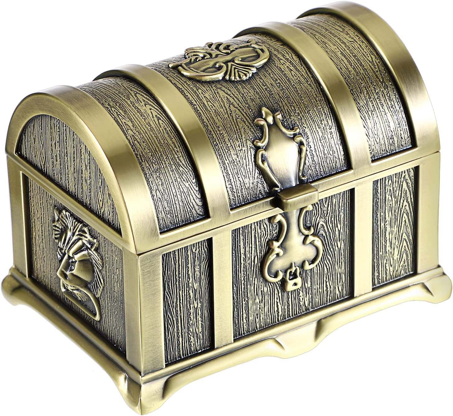 Vintage Metal Jewelry Box Treasure Trinket Chest,Smal Ring Earrings Necklace Keepsake Gift Holder Case for Ladies Women (Small) (Metallic Grey, Medium)