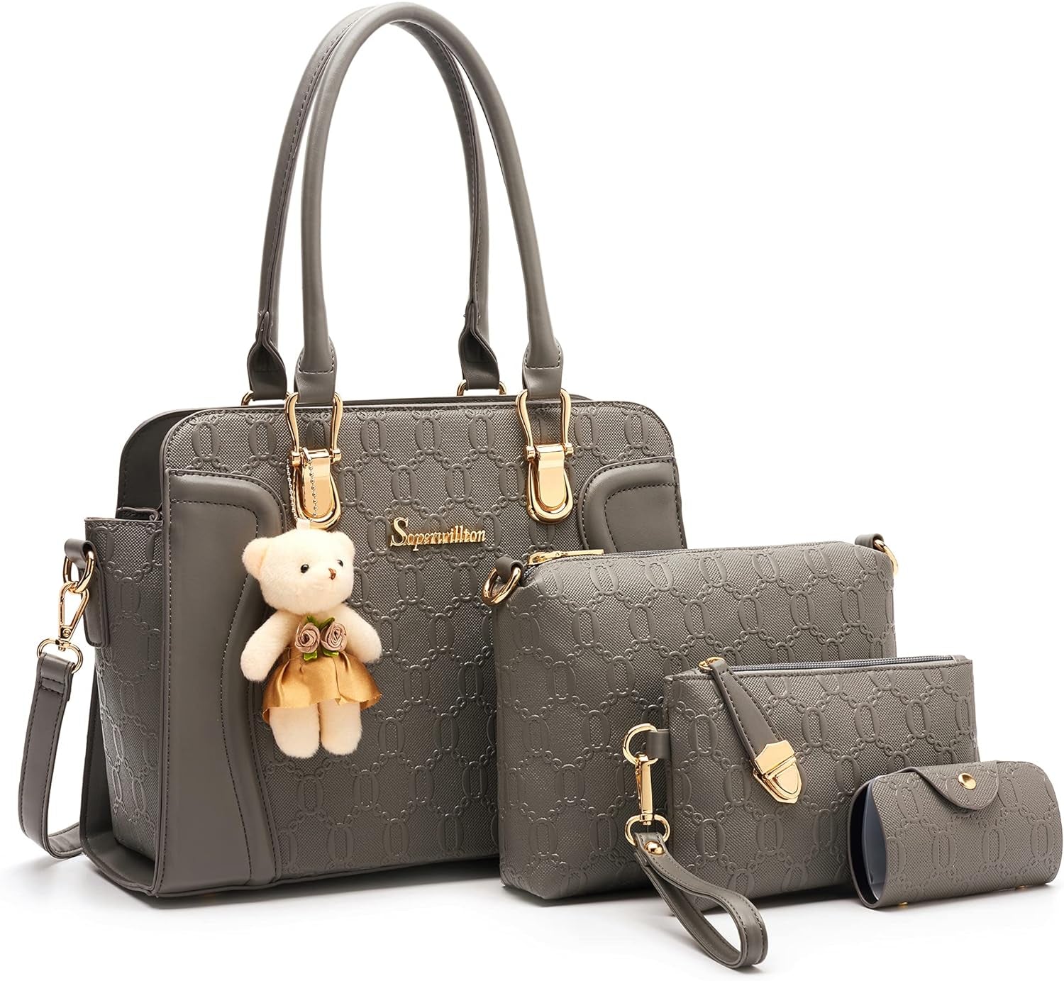 Women'S Fashion Handbags Tote Bags Shoulder Bag Top Handle Satchel Purse Set 4Pcs