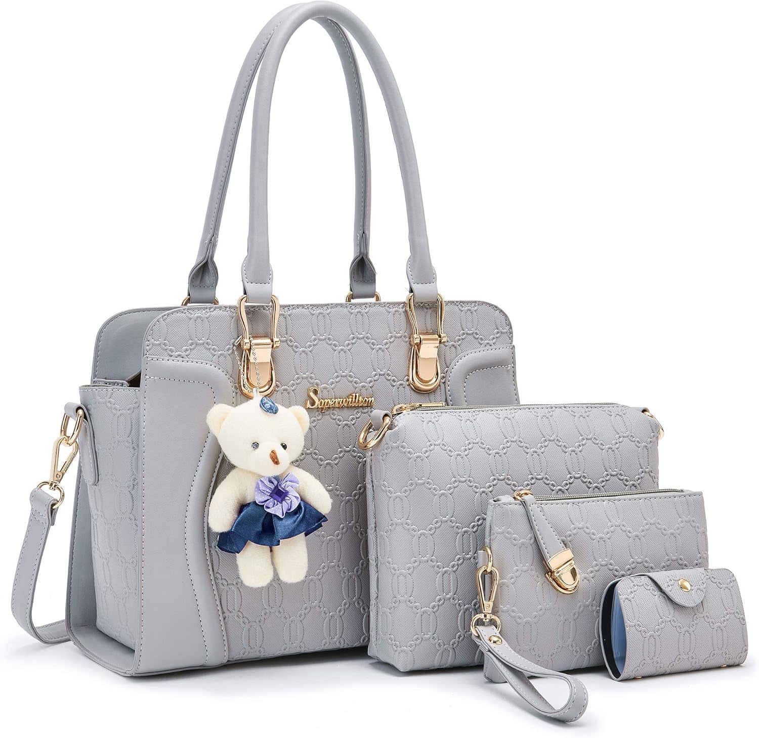Women'S Fashion Handbags Tote Bags Shoulder Bag Top Handle Satchel Purse Set 4Pcs