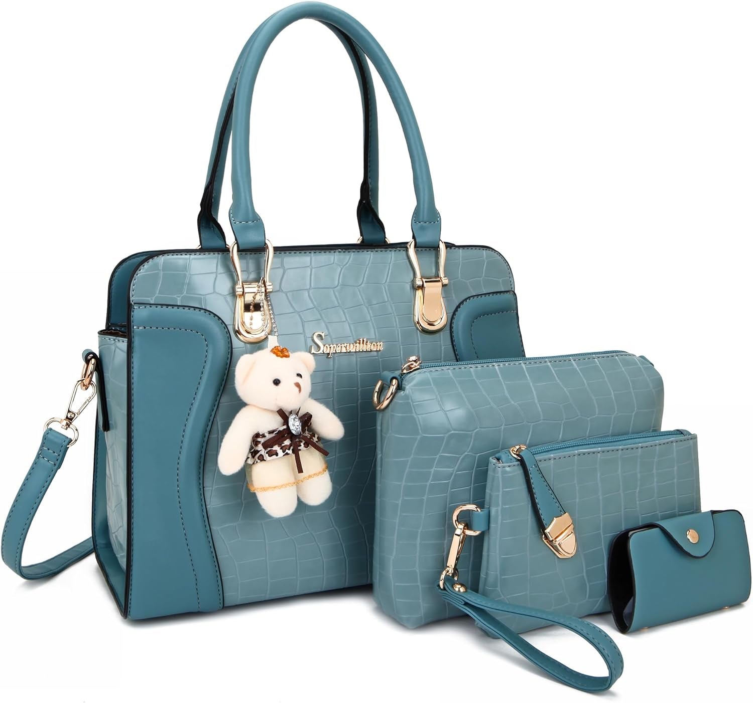 Women'S Fashion Handbags Tote Bags Shoulder Bag Top Handle Satchel Purse Set 4Pcs