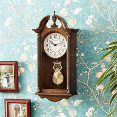 Bulova Saybrook Hardwood Pendulum Wall Clock - Warm Cherry Finish - Triple Chime