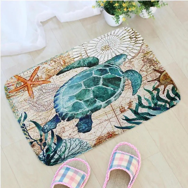 Sea Style Turtle Octopus Bath Mat Flannel Whale Bathroom Non-Slip Mat Home Decoration Seahorse Door Mat Badmat Tapis De Bain