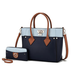 Brynlee Women's Tote Bag and Wristlet Wallet Set, Crossbody Handbag by Mia K - Navy