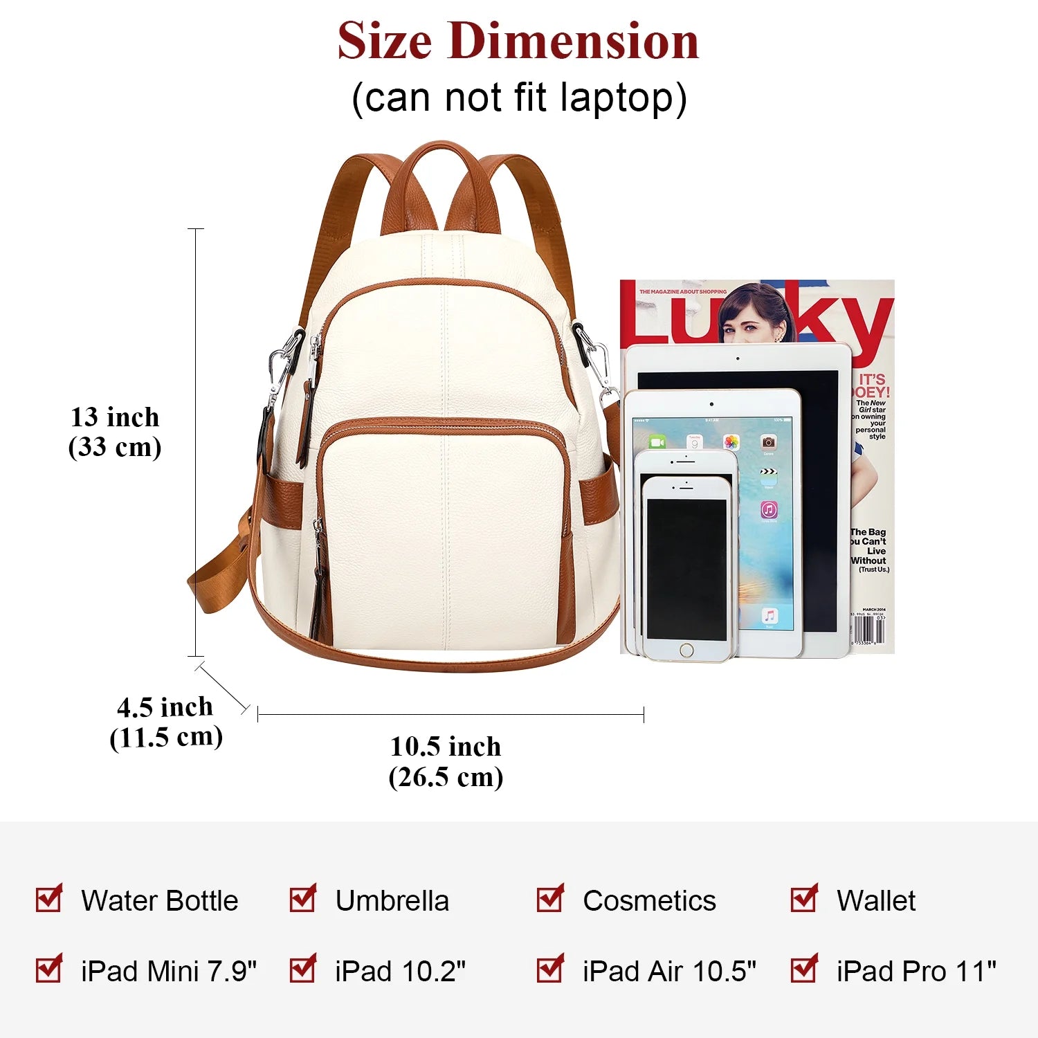 Anti-Theft Backpack Soft Leather Backpack for Women Fashion Shoulder Bag Purse S81 Beige/Brown
