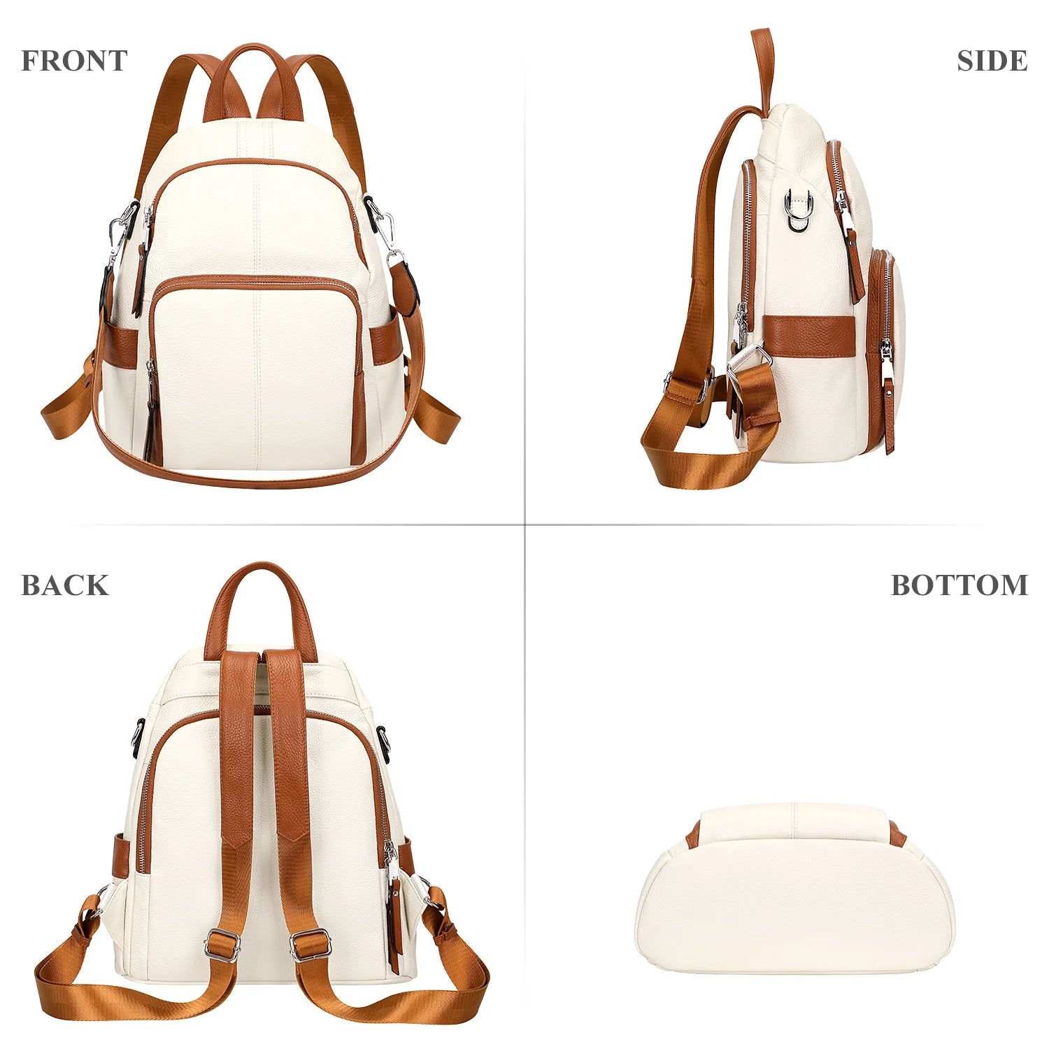 Anti-Theft Backpack Soft Leather Backpack for Women Fashion Shoulder Bag Purse S81 Beige/Brown