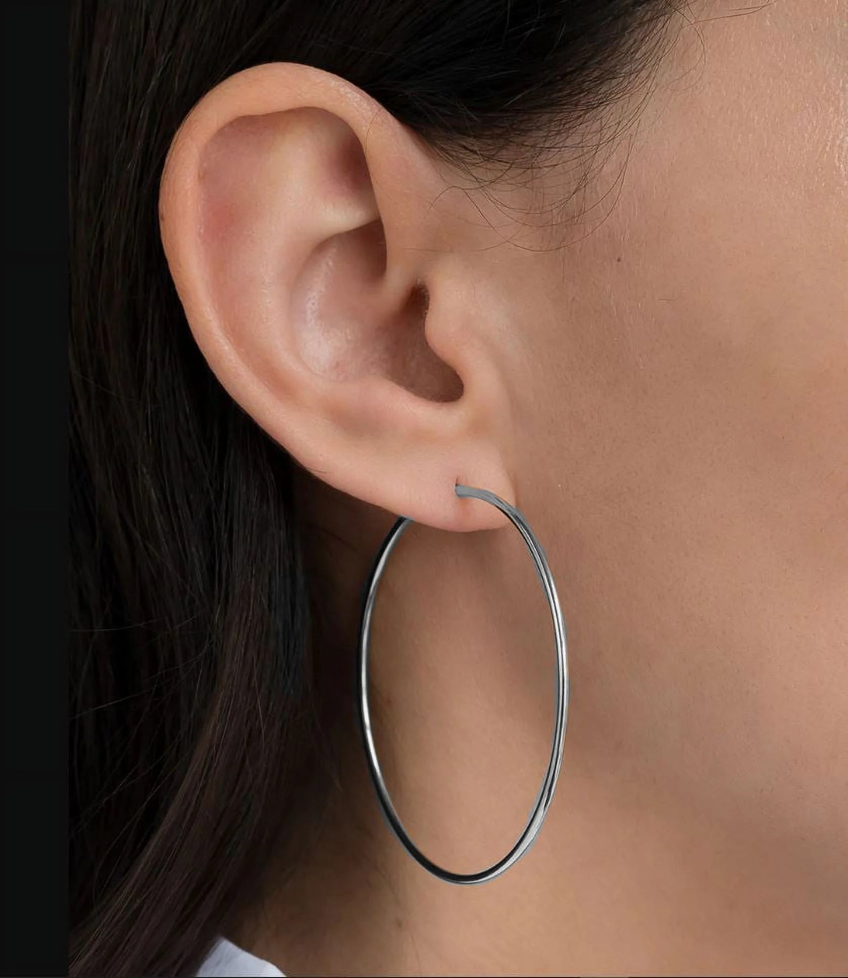 Sterling Silver 1.5Mm X 50Mm Plain Hoop Earrings