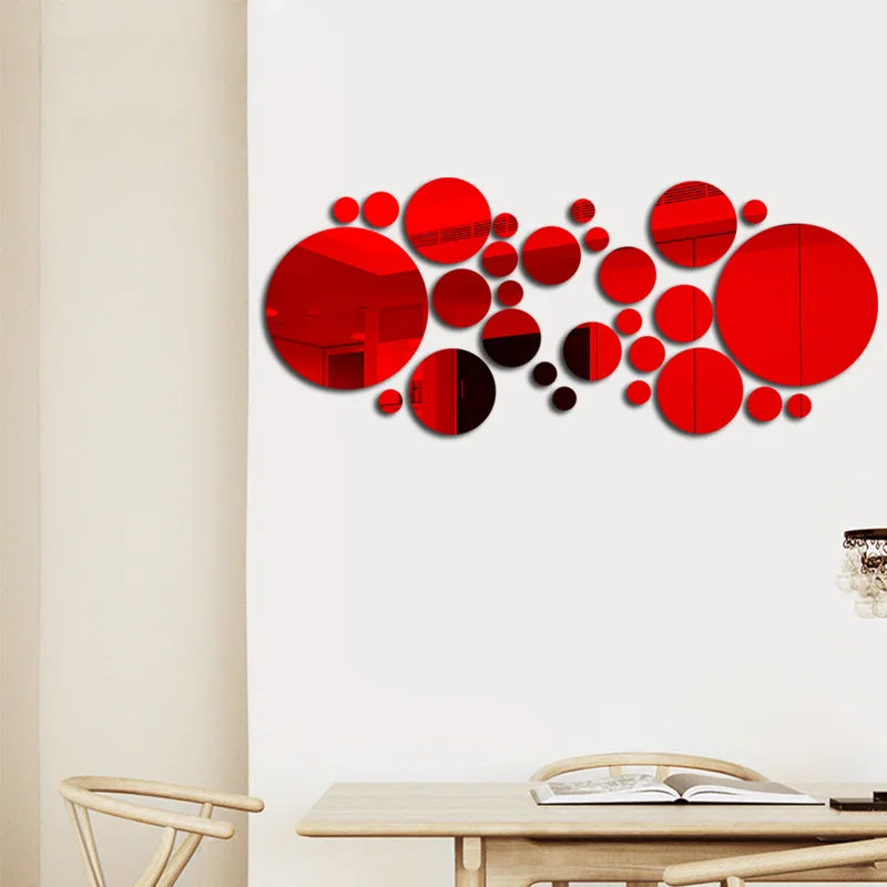 32Pcs Geometric Circle Mirror Wall Sticker Home Background Decoration Home Decoration 3D Accessories Stereo Removable round Mirr
